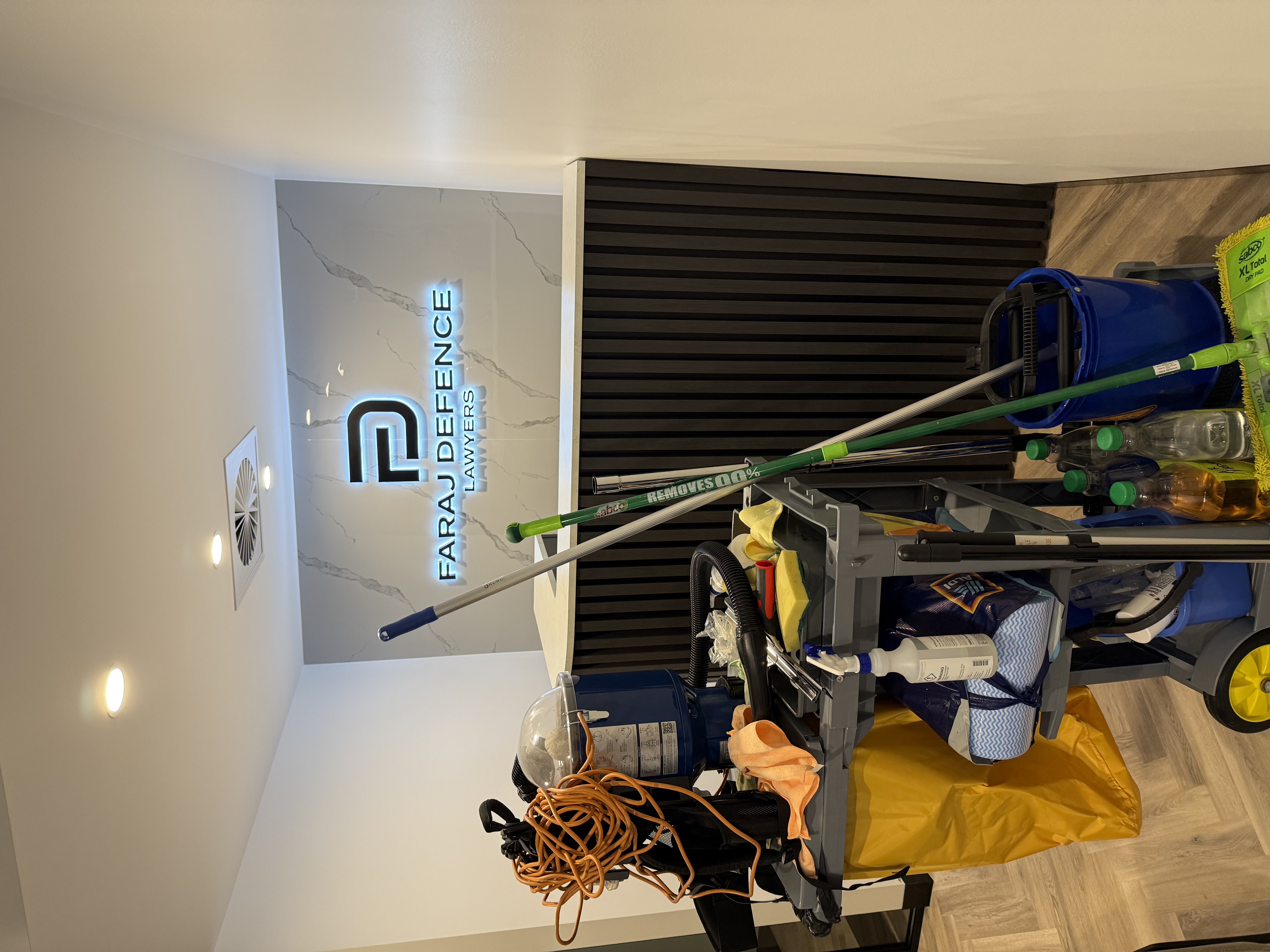 Professional cleaning trolley in an office reception